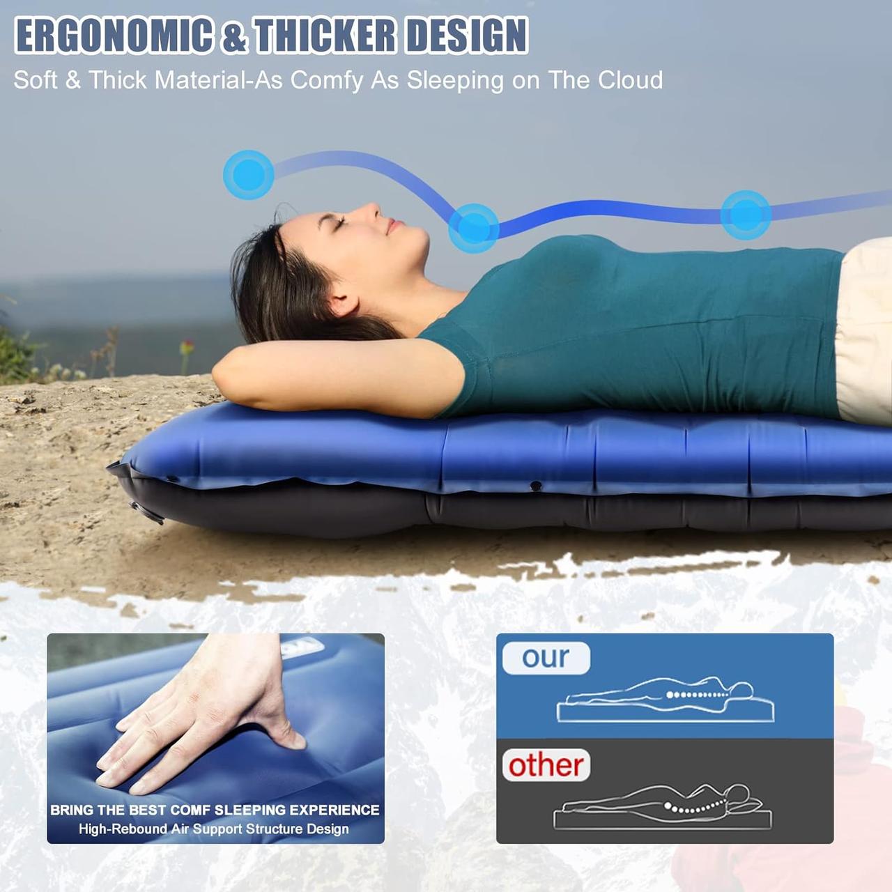 Надувний спальний килимок з подушкою та вбудованим насосом - фото 2