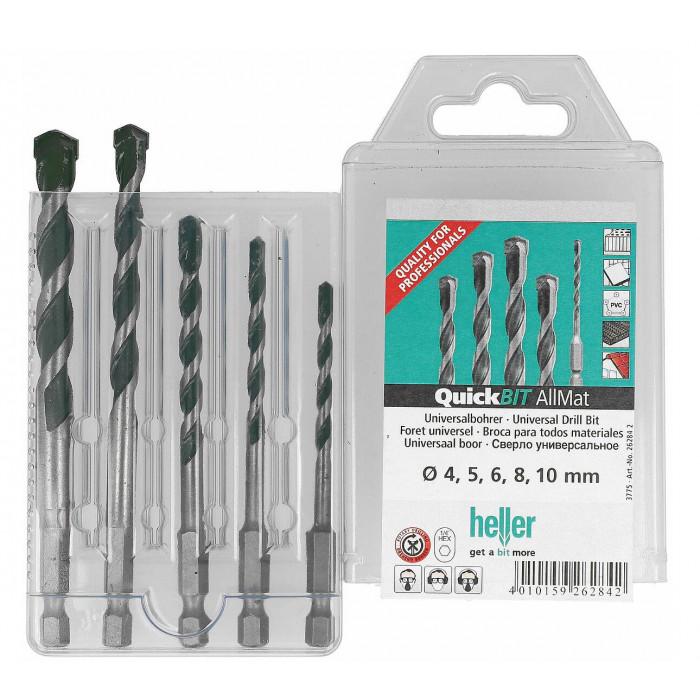 Набор сверл Heller QuickBit Allmat универсальные шестигранный хвостовик 1/4" 4/5/6/8/10 мм 26284 (12896)