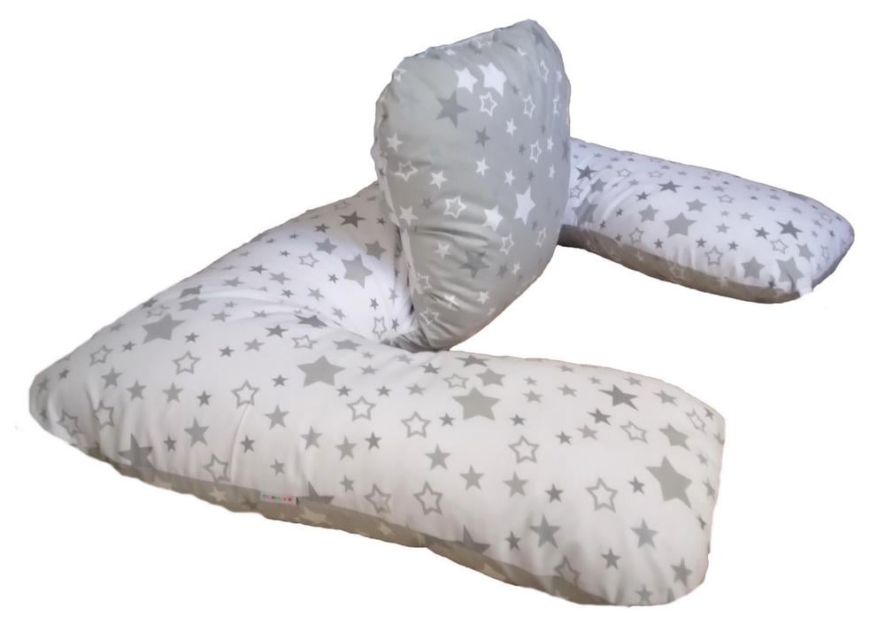 Подушка для кормления двойни Лежебока Звёзды на белом