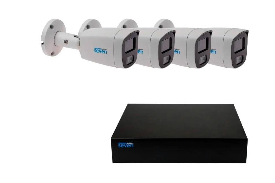 Комплект видеонаблюдения SEVEN IP-7225W4P4-5MP на 4 цилиндрические 5 Мп IP-камеры