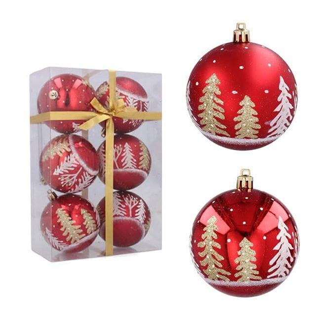 Набор новогодних шаров пластиковых 6 шт. d 8 см Красный (43192)
