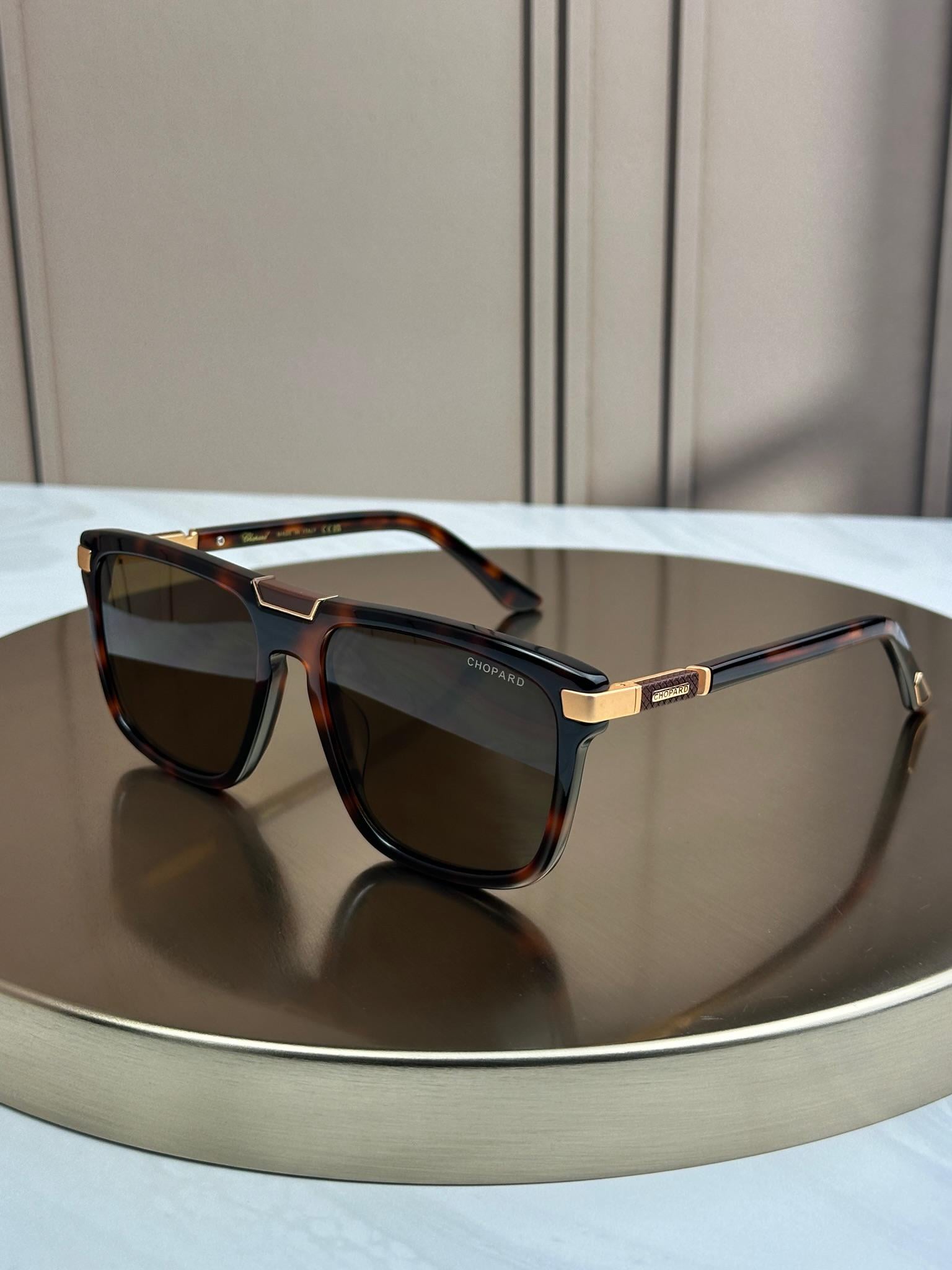 Солнцезащитные очки Chopard SCH359V прямоугольные с золотом коричневая линза двойной мост мужской Черепаховый