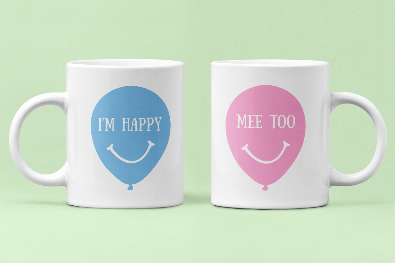 Чашки парные "I`m happy Me too" шарики для влюбленных 330 мл Белый (ВЛ61Ч)