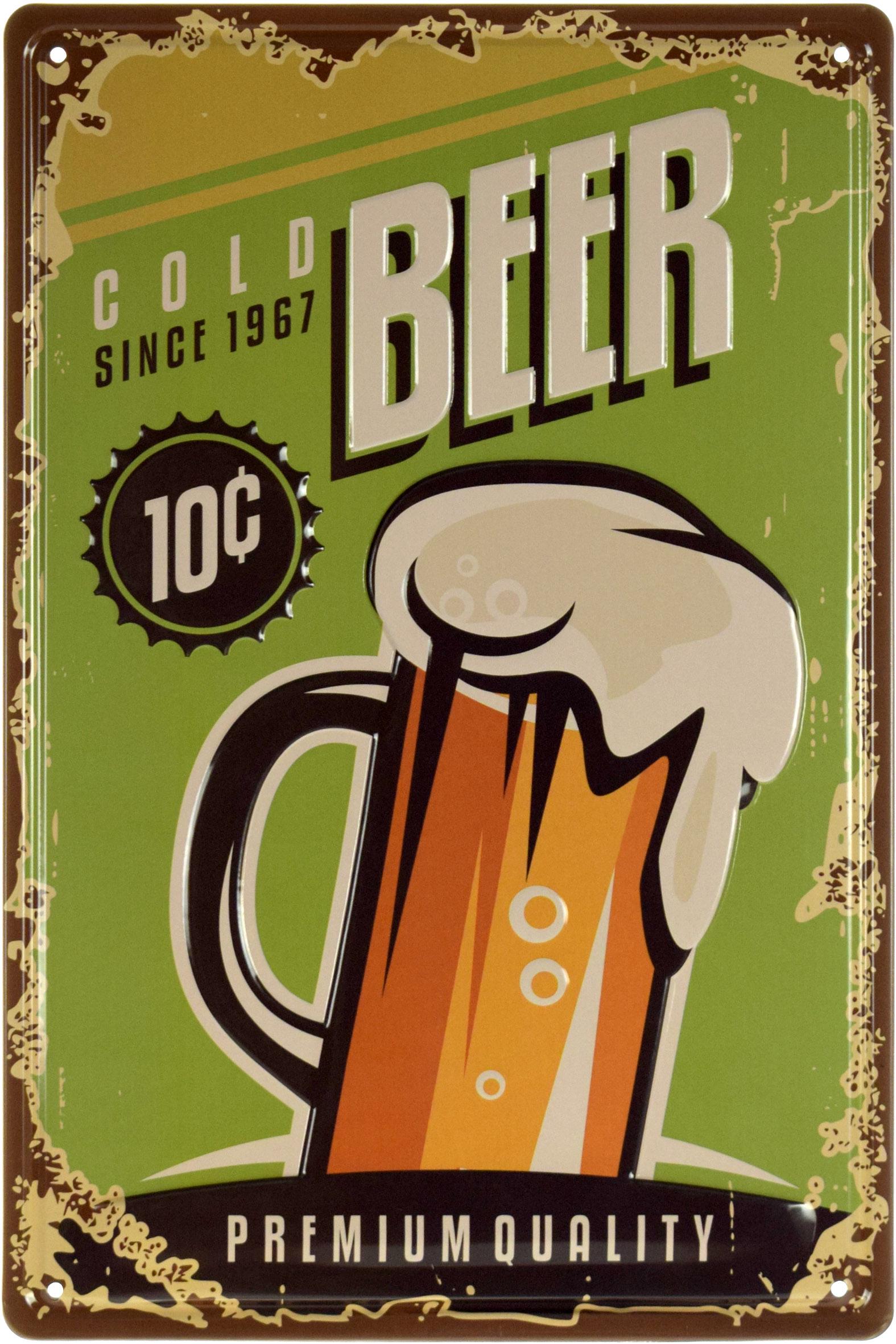 Табличка металлическая Холодное Пиво Высшего Качества/Cold Beer Premium Quality 20x30 см