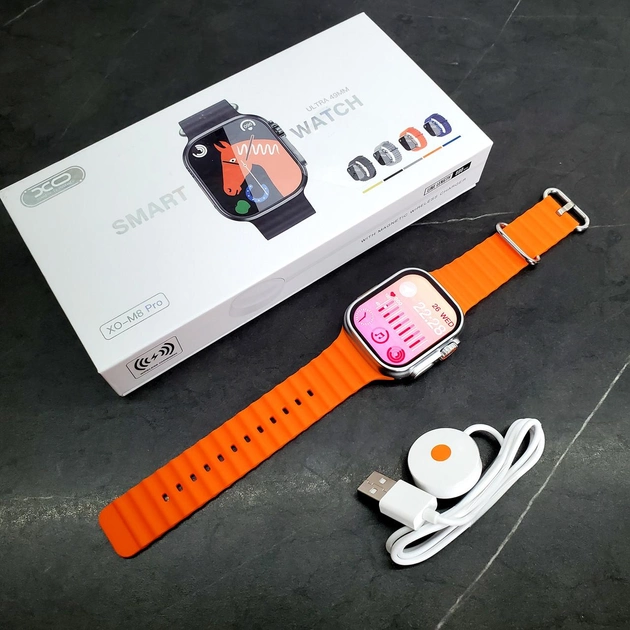 Часы смарт Smart watch series 8 XO M8 Pro Ultra wireless charging 49 мм Orange - фото 6