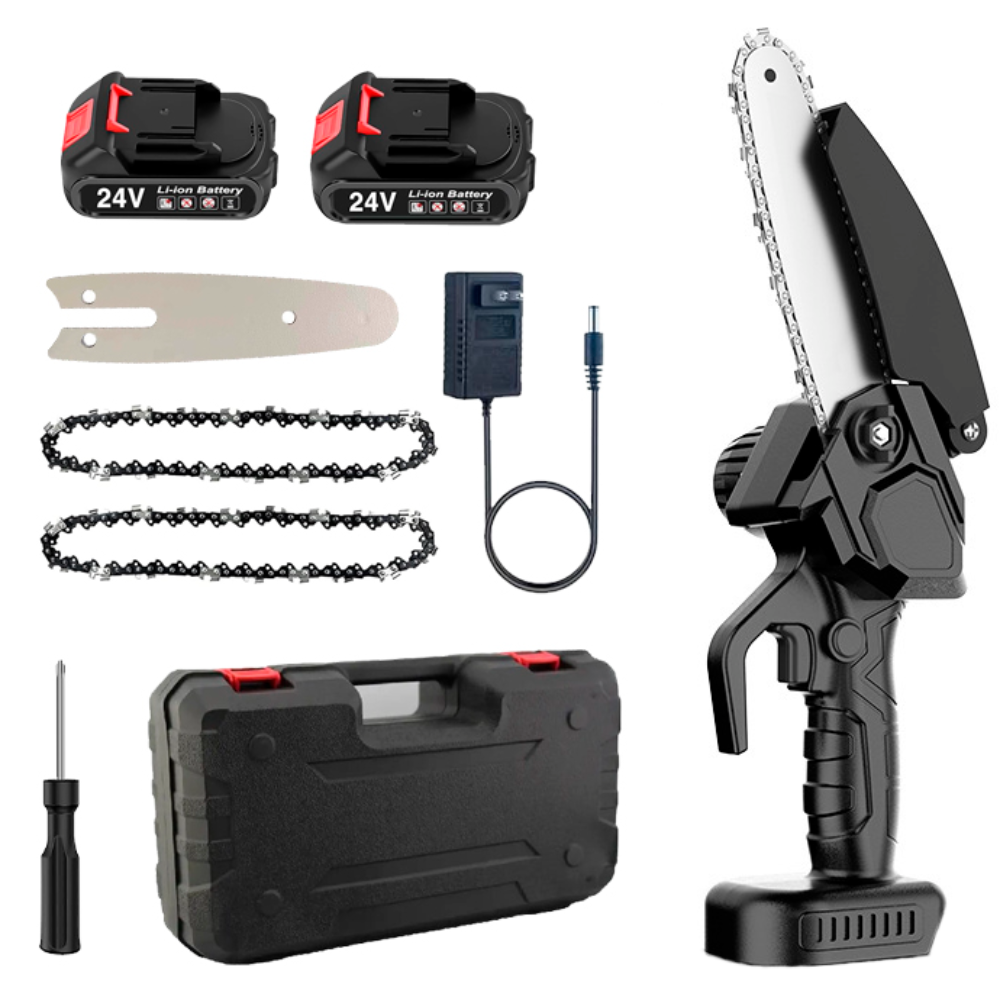 Пила мини аккумуляторная цепная 24V в кейсе с 2 аккумуляторами и 2 цепями (N-028)