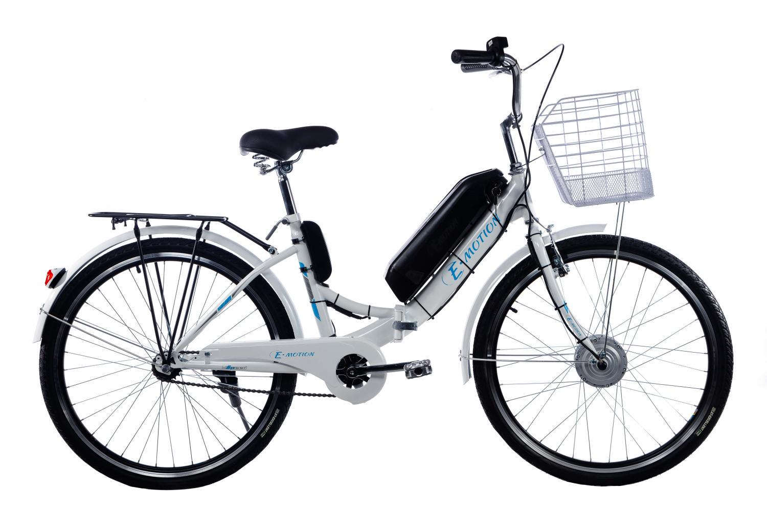 Электровелосипед E-Motion с низкой рамой 17" складной колеса 26" 36V 350 W 15 Ah Бело-голубой (RS1007)