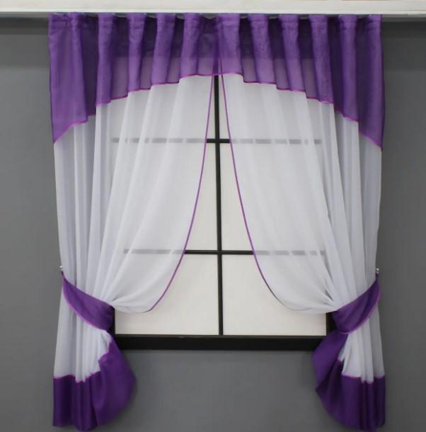 Комплект штор на кухню с ламбрекеном 280х170 см Белый/Фиолетовый (085к 52-0999)
