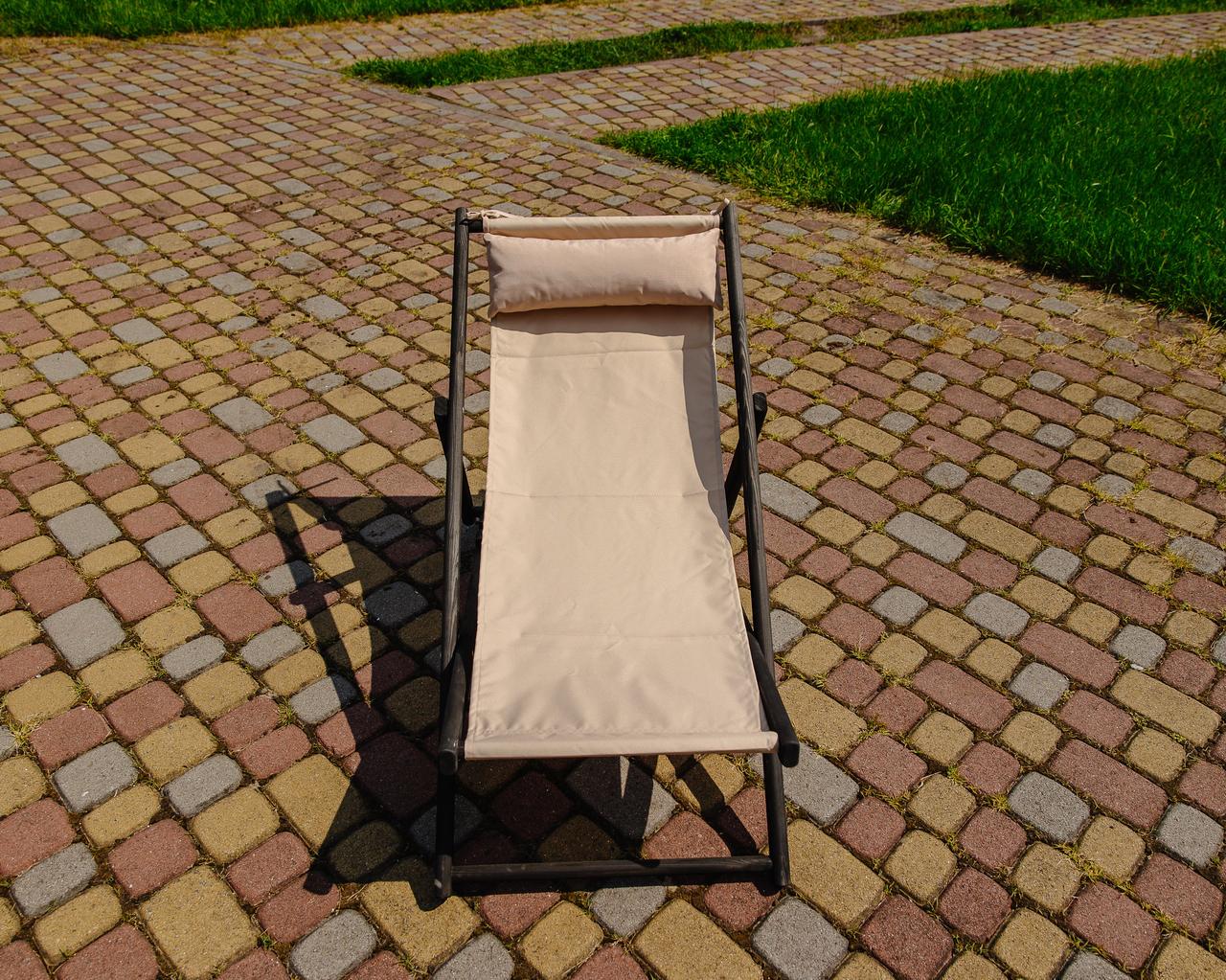 Шезлонг для дачи тканевый XRmaster с подушкой Бежевый/Черный (КШ-018/3) - фото 3