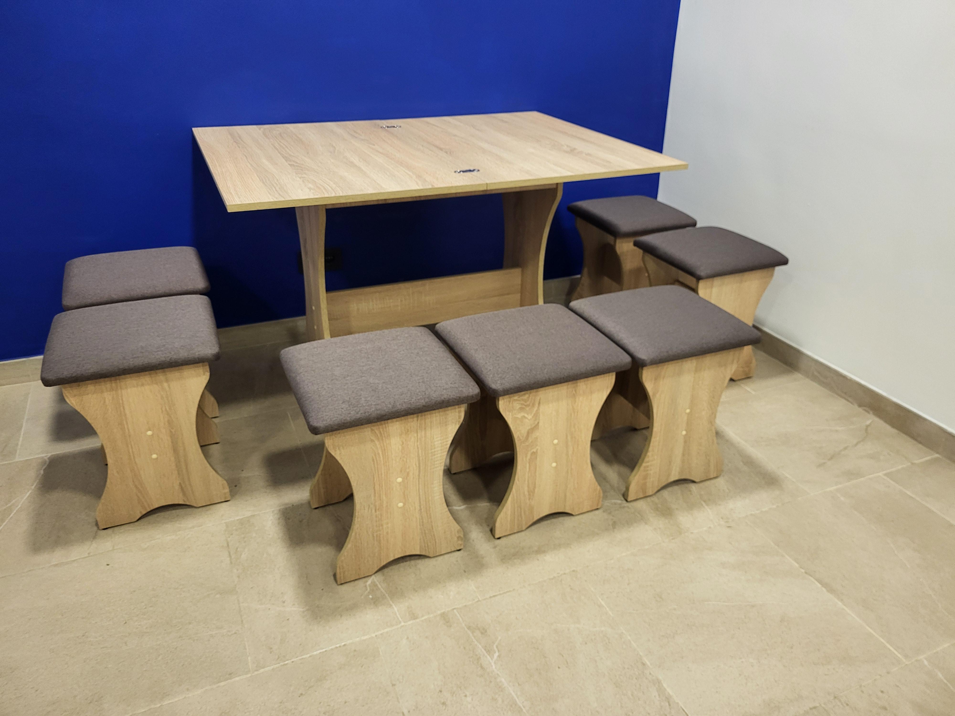 Стол раскладной и 7 табуретов Семейный Дуб Сонома/Бонус Нова (S7T-DS-BN)