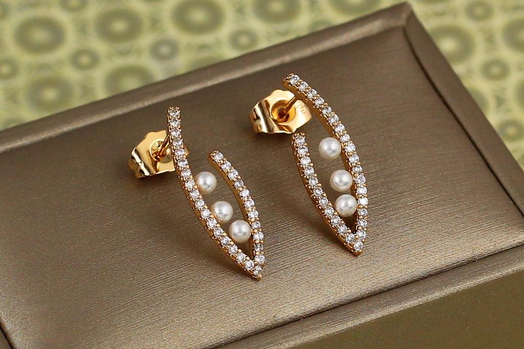 Серьги гвоздики Xuping Jewelry Стручок с жемчужинами 2,4 см Золотистый (2416629727)