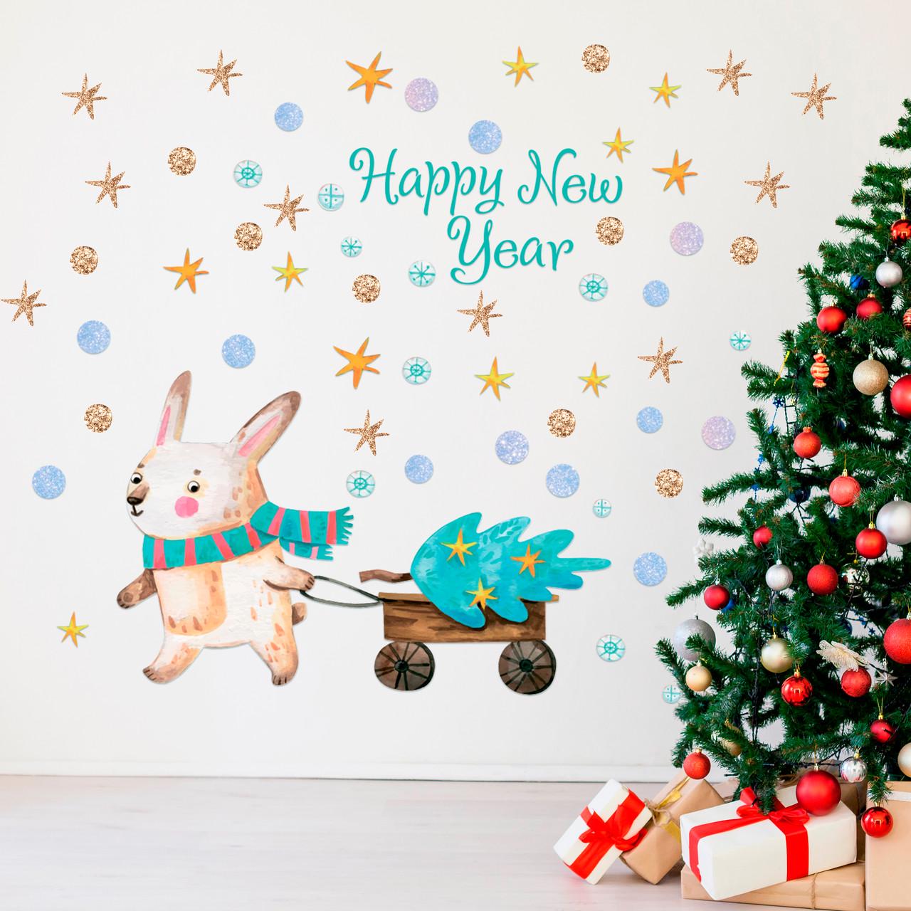 Набор новогодних наклеек Zatarga Зайчик с подарком глянцевый M 1000х1000 мм Бирюзовый (Z202353-4)