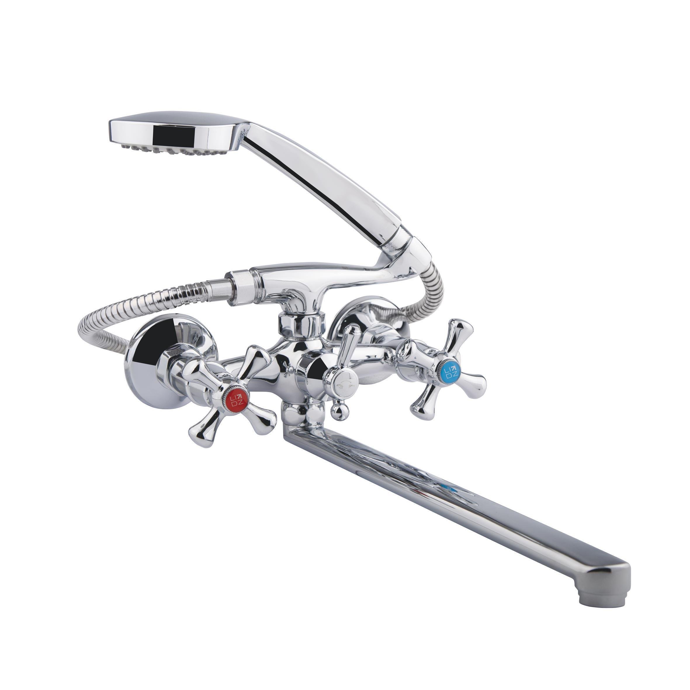 Змішувач для ванни Lidz Lamb 143 з поворотним виливом двовентильний з душовим гарнітуром Chrome (LDLAM143CRM22143)