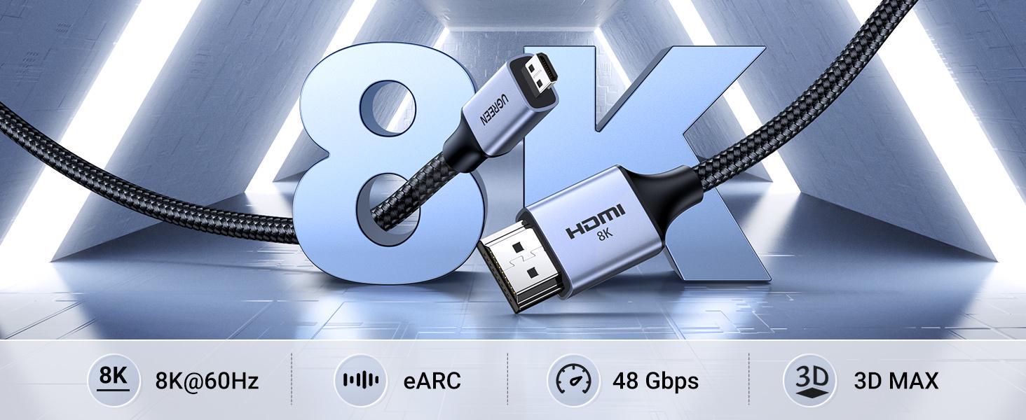 Кабель двонаправлений UGREEN micro HDMI-HDMI 2.1 8K 60Hz 4K 144Hz 1080P 240Hz 48 Гбіт/с HDR 10+ eARC HDMI-C на HDMI-A 1 м Чорний (15516) - фото 2