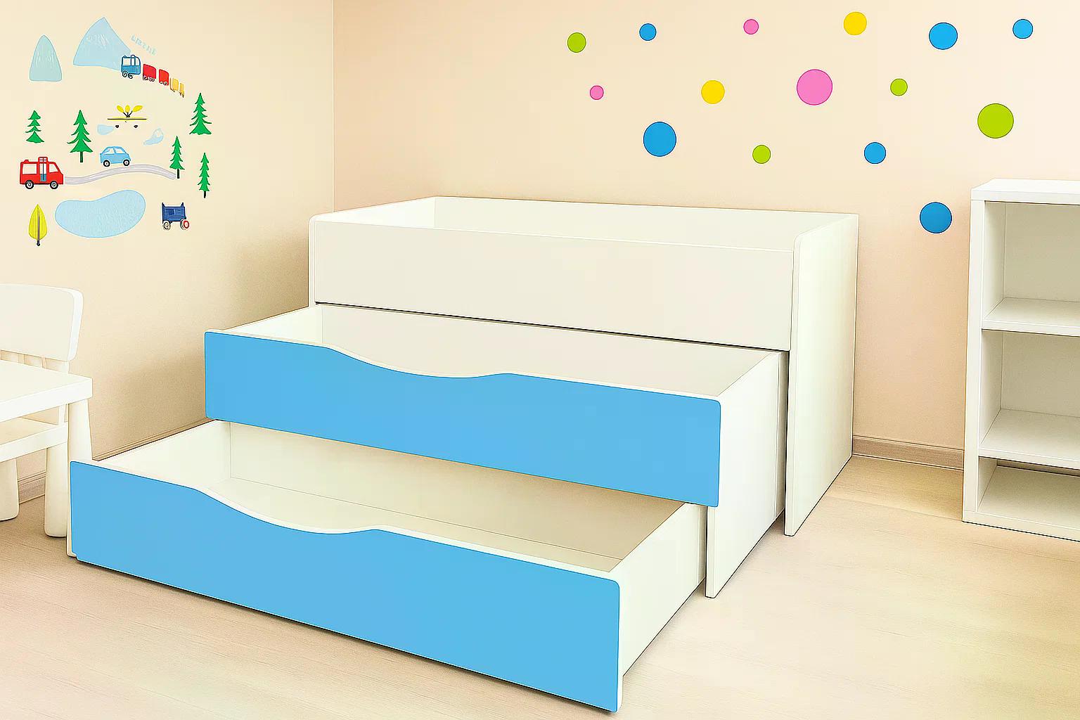 Кровать 3-ярусная DS-21 для дошкольных учебных заведений Белый с синим