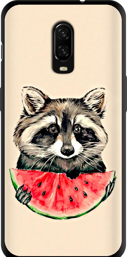 Чехол на OnePlus 6T Енотик с арбузом (4605b-1587-42517)