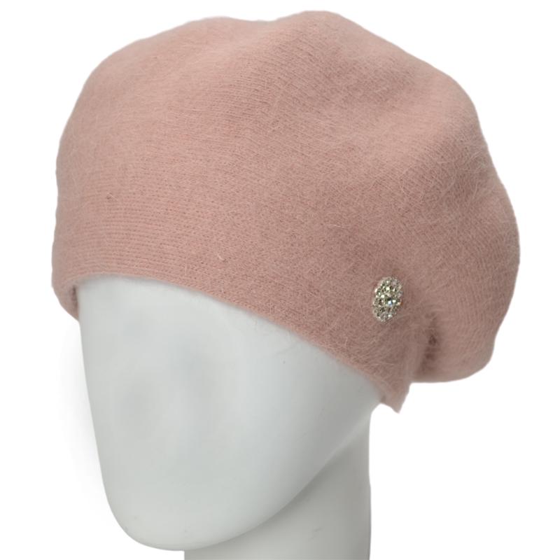 Берет женский Novita Фанни ангоровый на ножке one size Бежевая пудра