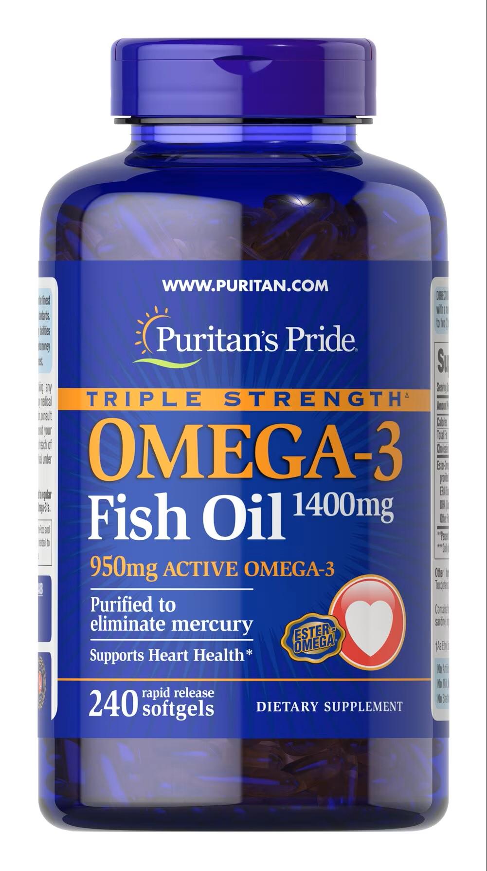 Омега 3 Puritan's Pride Omega 3 Triple Strength 1400 mg 240 порцй