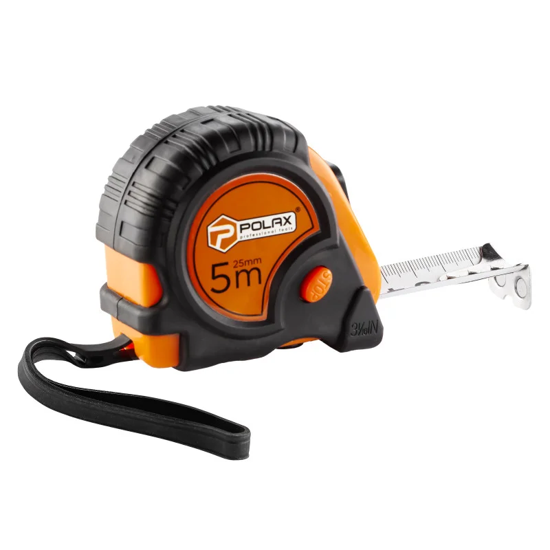 Рулетка Polax вимірювальна будівельна обгумований корпус магнітна 2 стопа фіксатор 5 м х 25 мм (29-012)
