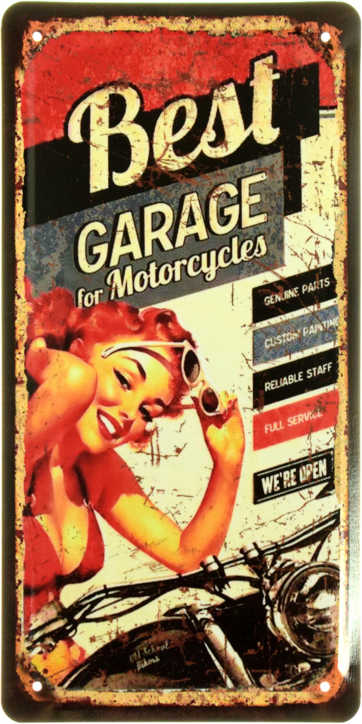 Табличка металева "Best Garage For Motorcycles Pin Up" 15x30 см (ms-103999)