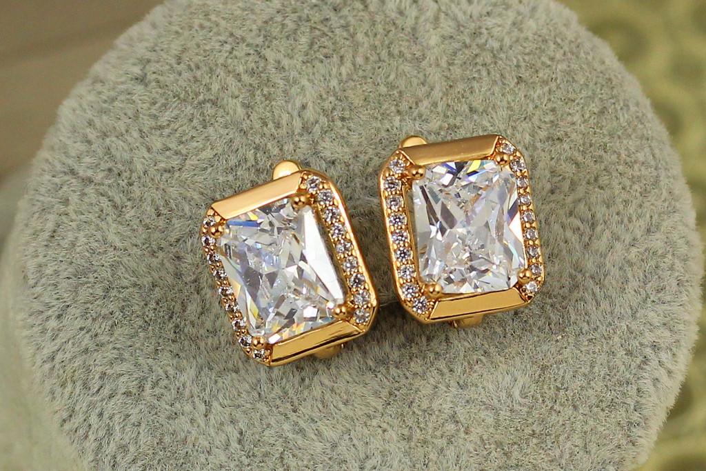 Серьги Xuping Jewelry Большой прямоугольник с белым камнем 1,4 см Золотистый (2424071706)