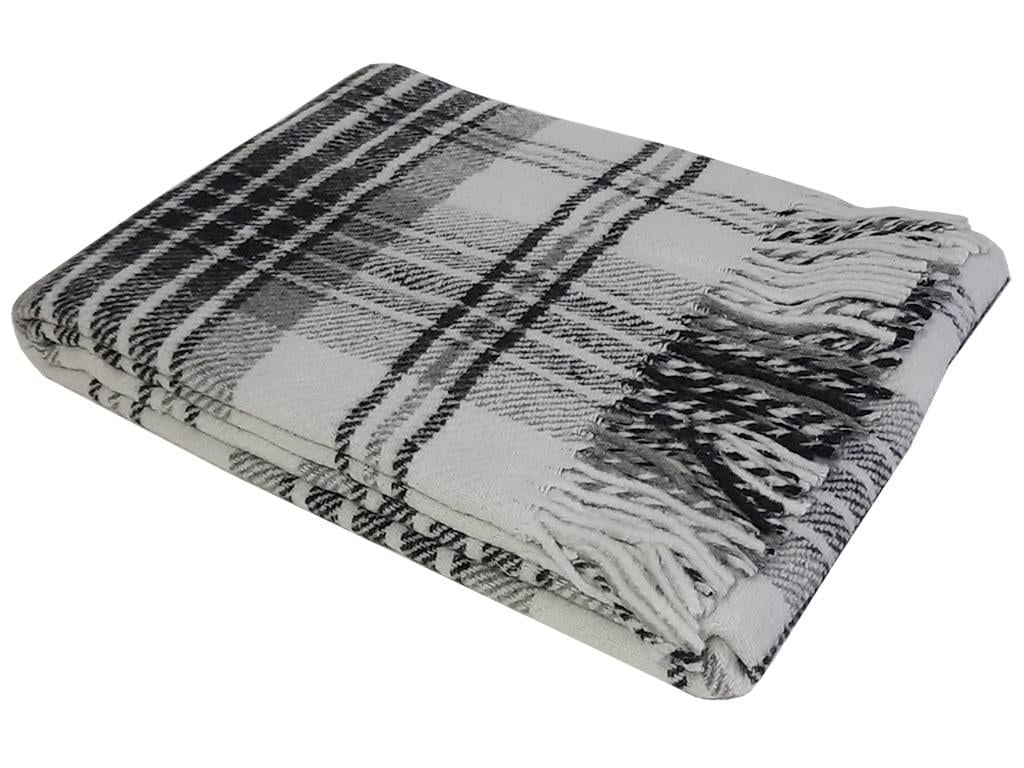 Плед шерстяной Vladi Метро клетка 140х205 см Серый с белым