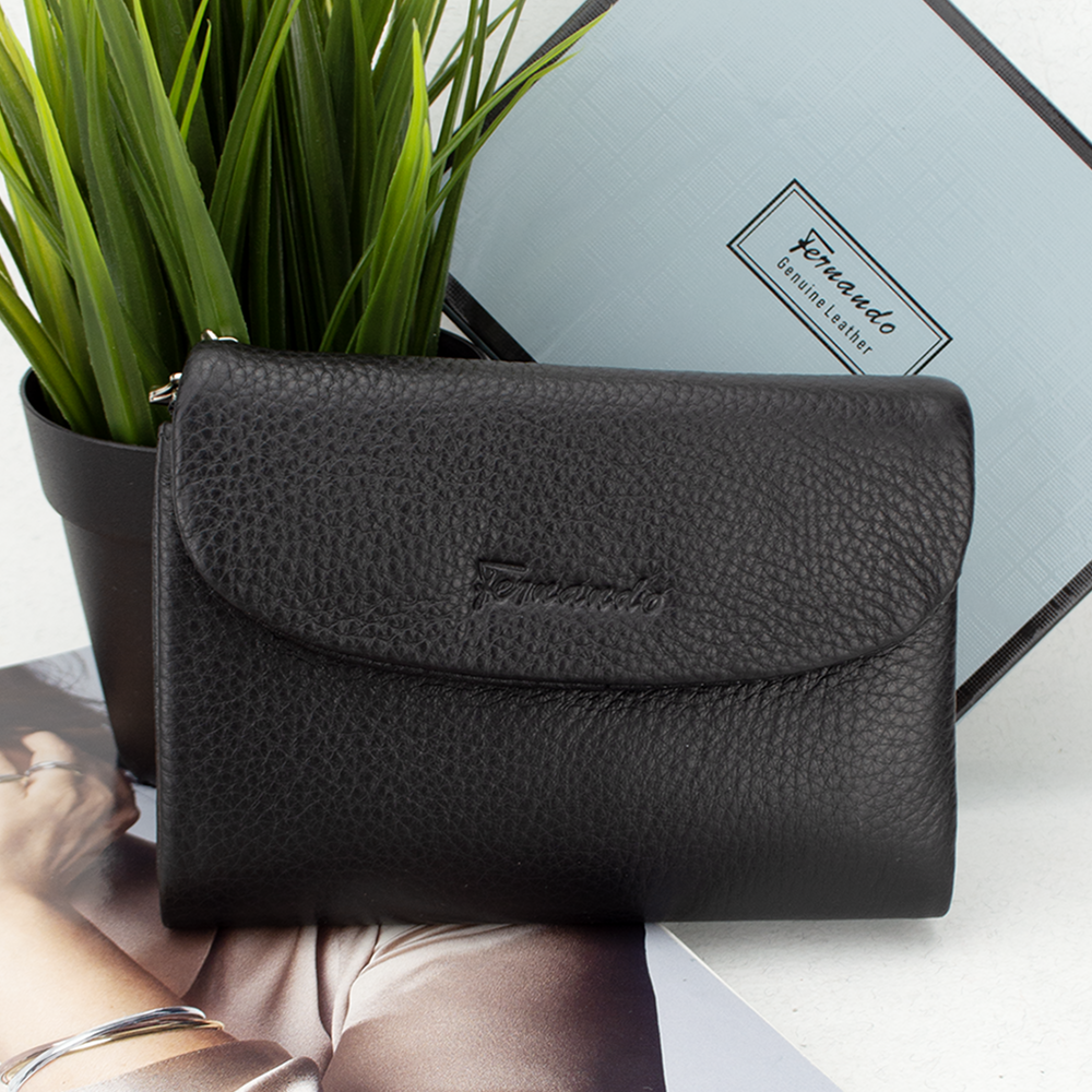 Кошелек женский кожаный Fernando 3929 на магните Черный (1861392935) Кошелек женский кожаный Fernando 3929 на магните Черный (1861392935)
