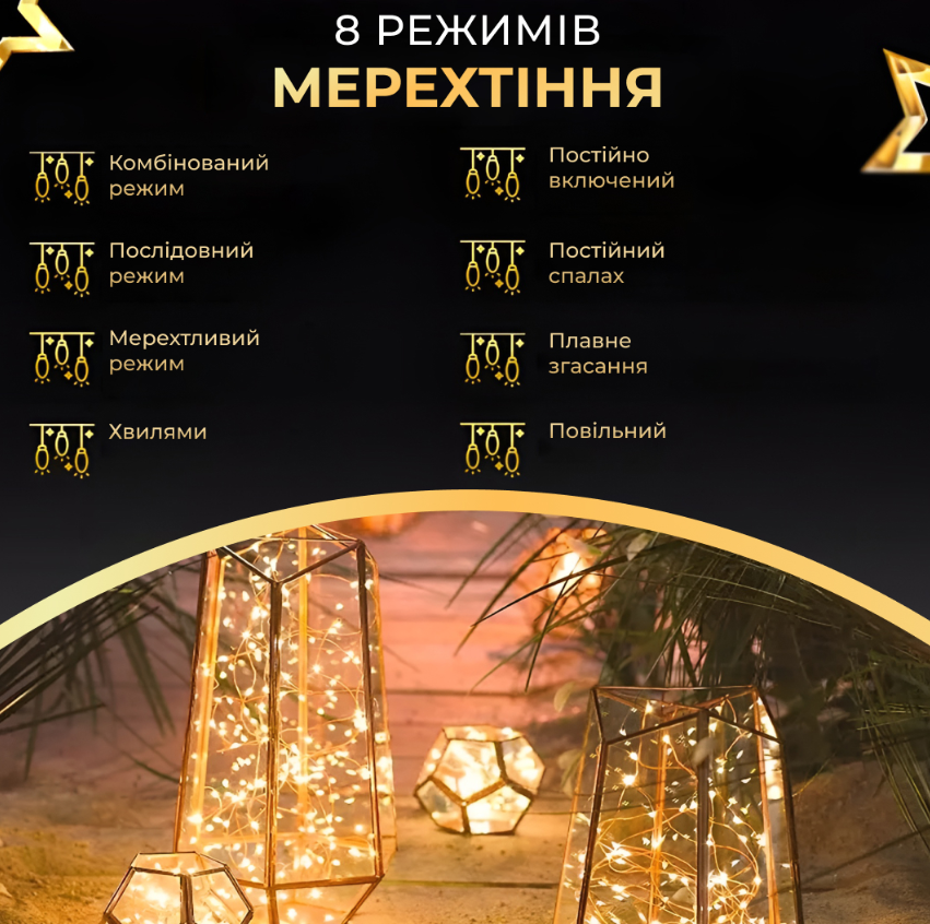 Гирлянда Роса нить с пультом 500 LED 50 м от сети зеленый провод Желтый - фото 4