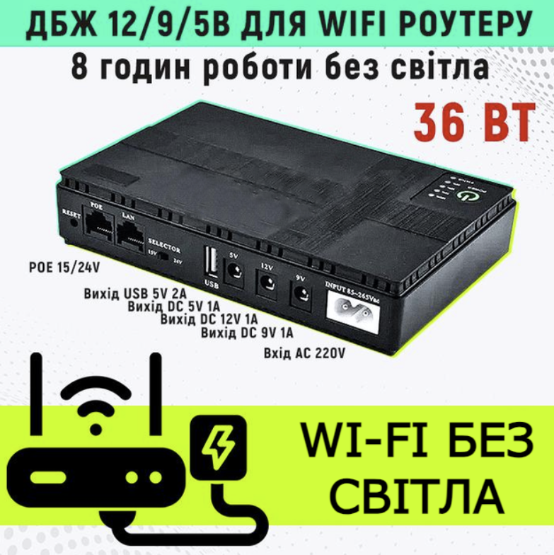 Источник бесперебойного питания DC1036P для роутера 36W 5/9/12V 10400 mAh Black (DC1036PK) - фото 5