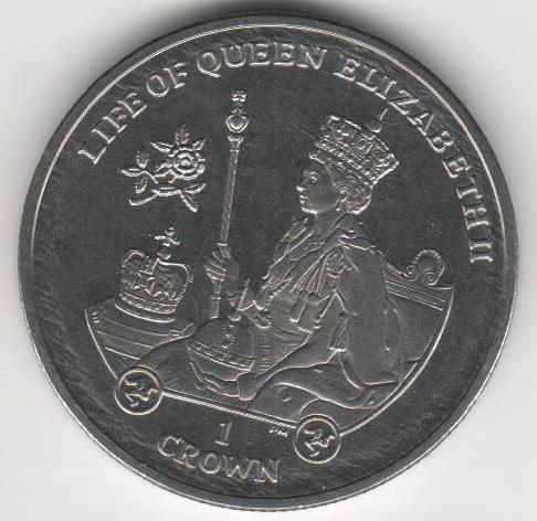 Коллекционная монета Остров Мэн 1 крона 2012 Жизнь Елизаветы II UNC Разновидность 1 (KM#1480)