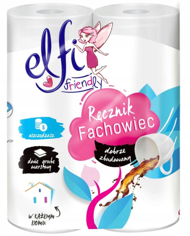 Полотенца бумажные Elfi Friendly двухслойные целлюлозные 11 м 50 отрывов 2 шт.