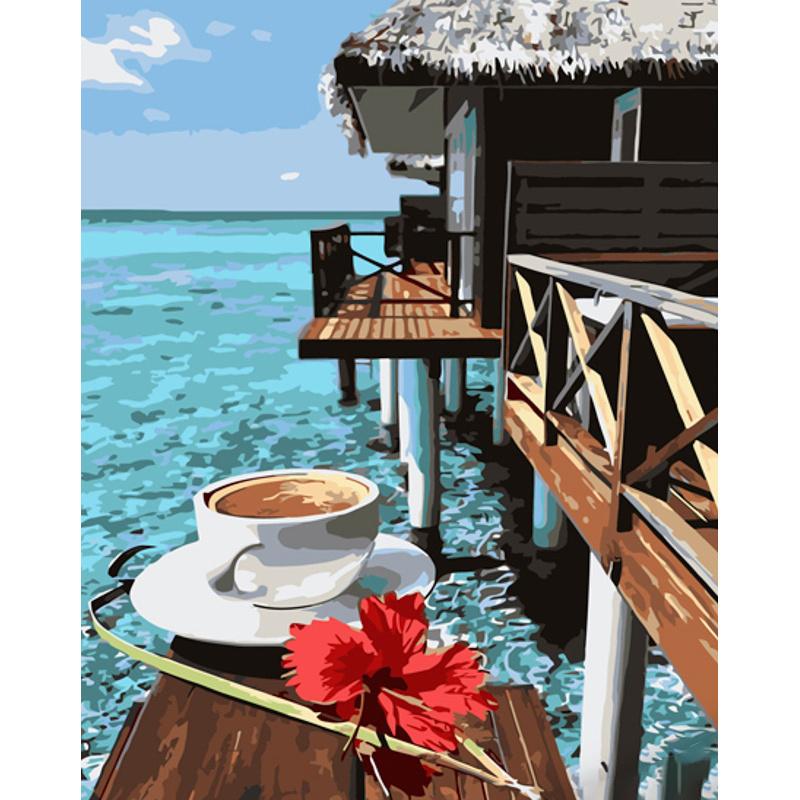 Картина по номерам Strateg Премиум Кофе на Мальдивах с лаком и уровнем 40x50 см (GS1499)