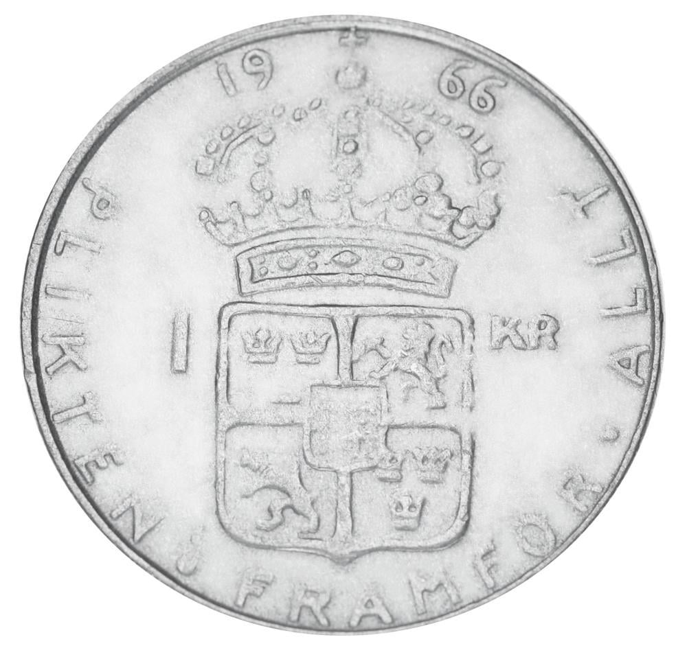 Коллекционная монета Швеция 1 крона 1966 Серебро F-VF (М17816)