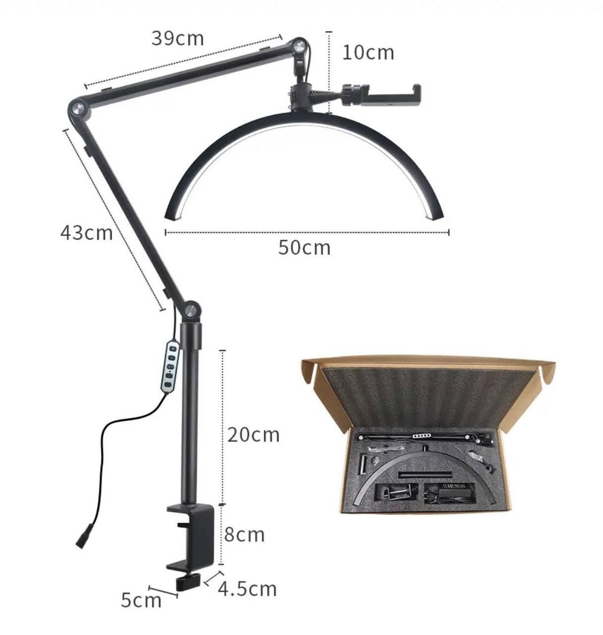 Лампа-півмісяць безтіньова HD-M7X 45 см та тримач для телефону з пультом 36 Вт - фото 2