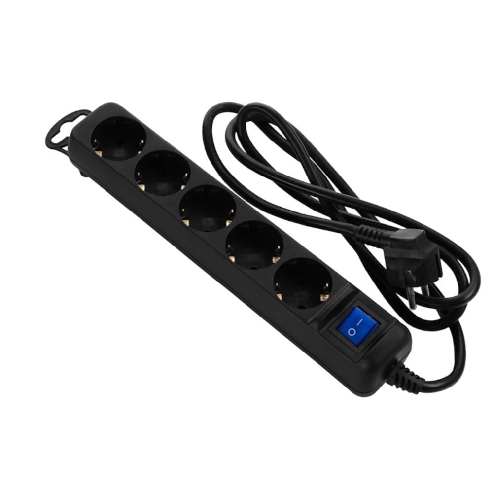 Удлинитель сетевой 2E 5XSchuko с выключателем 3Gx1,5 мм 1,5 м Black (2E-U05ES15M1.5BK)