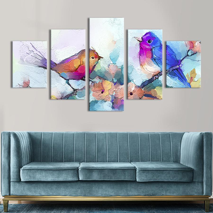 Модульная картина из 5 частей на холсте интерьерная картина Певчие птички 162x80 см (199-52)