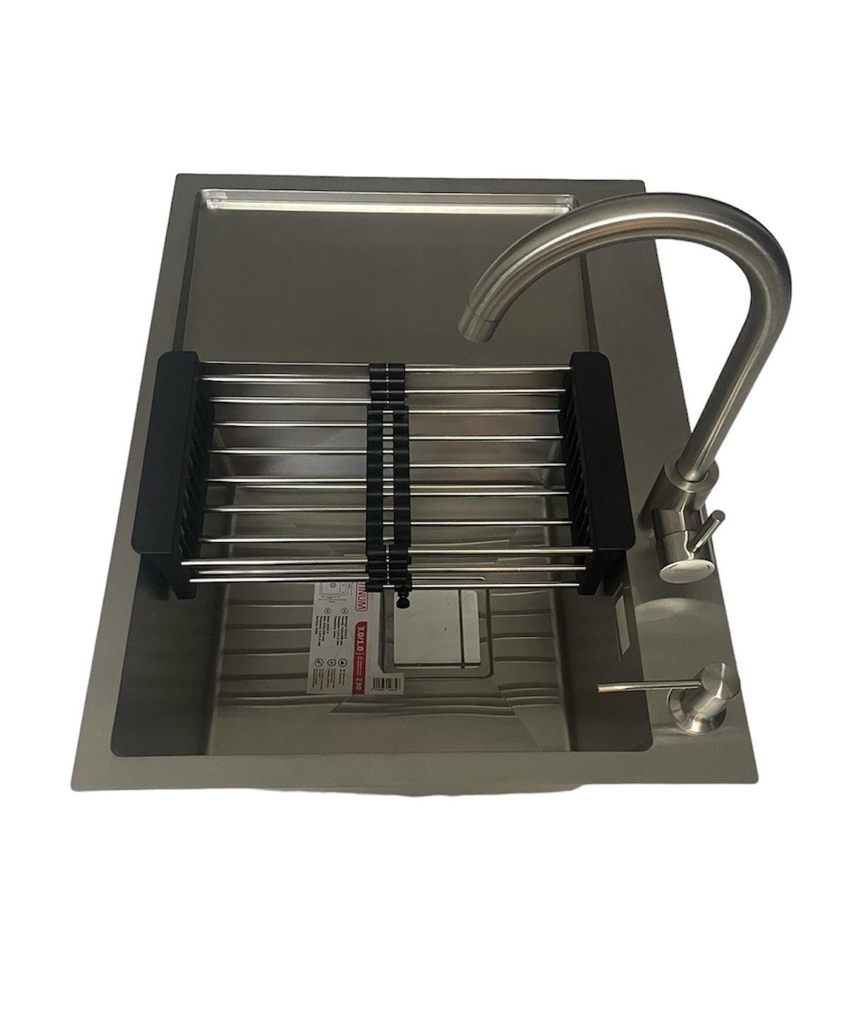 Кухонная мойка Platinum handmade 65х50 см правая и смеситель для кухни Kroner KRP Edelstahl Klassisch ESG035 (13749747)