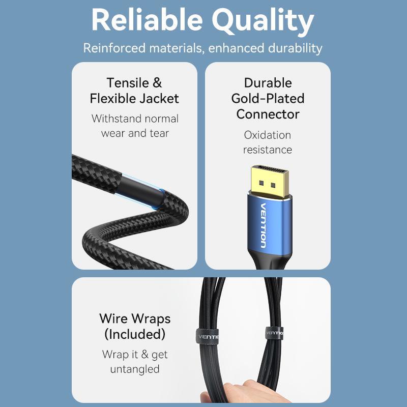 Кабель двонаправлений Vention mini DisplayPort-DisplayPort 1.4 8K 60Hz 4K 144Hz 2K 240Hz 32.4 Гбіт/с DP 2 м Чорний (HCFLH) - фото 14 Кабель двонаправлений Vention mini DisplayPort-DisplayPort 1.4 8K 60Hz 4K 144Hz 2K 240Hz 32.4 Гбіт/с DP 2 м Чорний (HCFLH) - фото 14