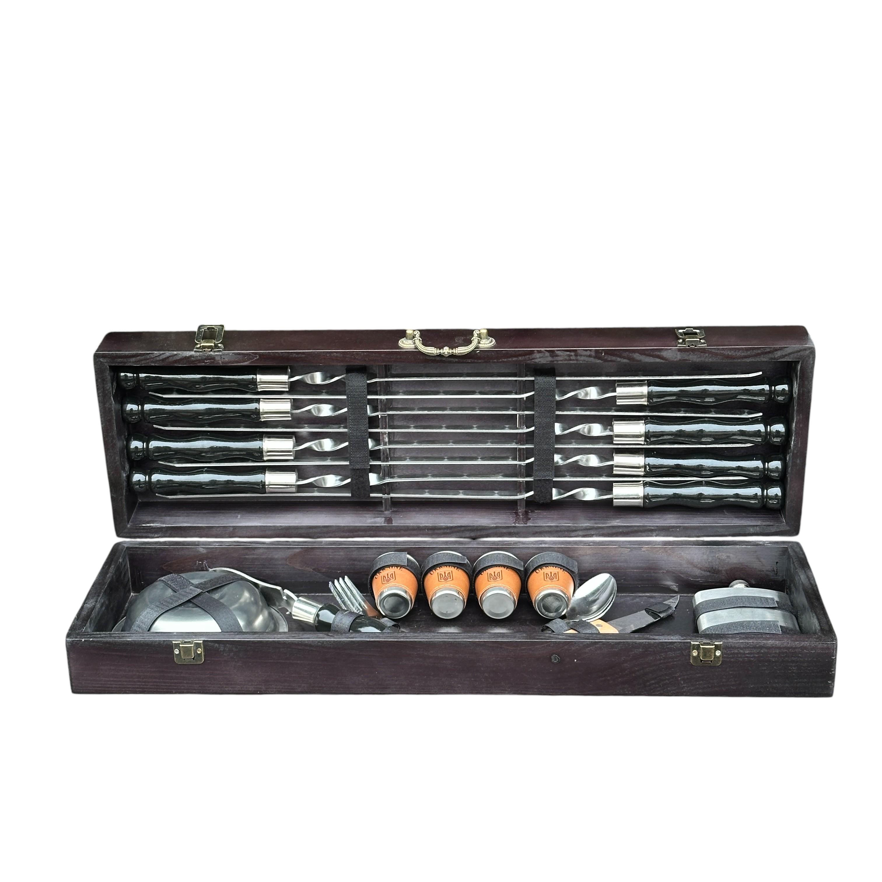 Подарочный набор шампуров Mzavod Осавул из нержавеющей стали в деревянном кейсе 720x120x210 мм Черный (136-17-1190510000054)