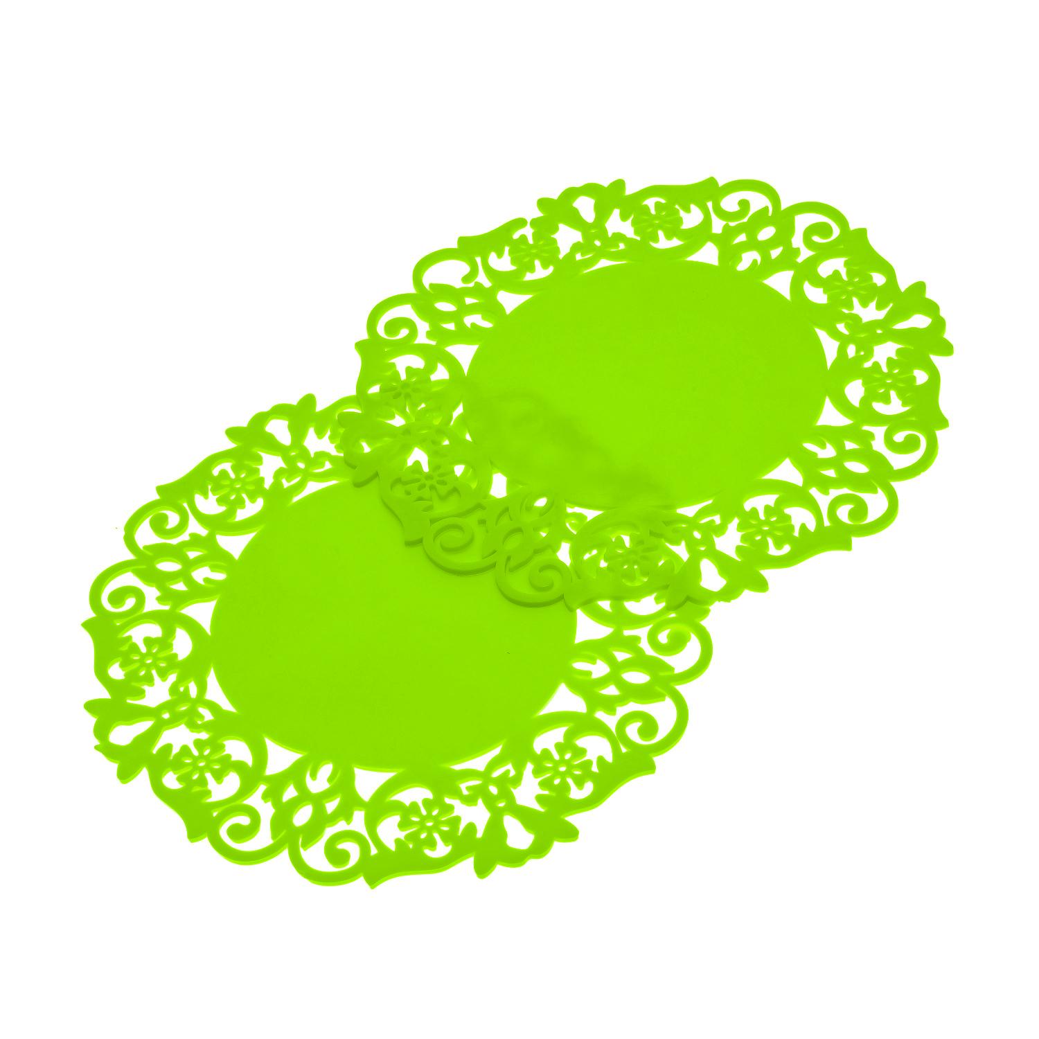 Подставка кружевная силиконовая под горячее коврик для чашки банки 15 см 2 шт. Салатовый (85117)