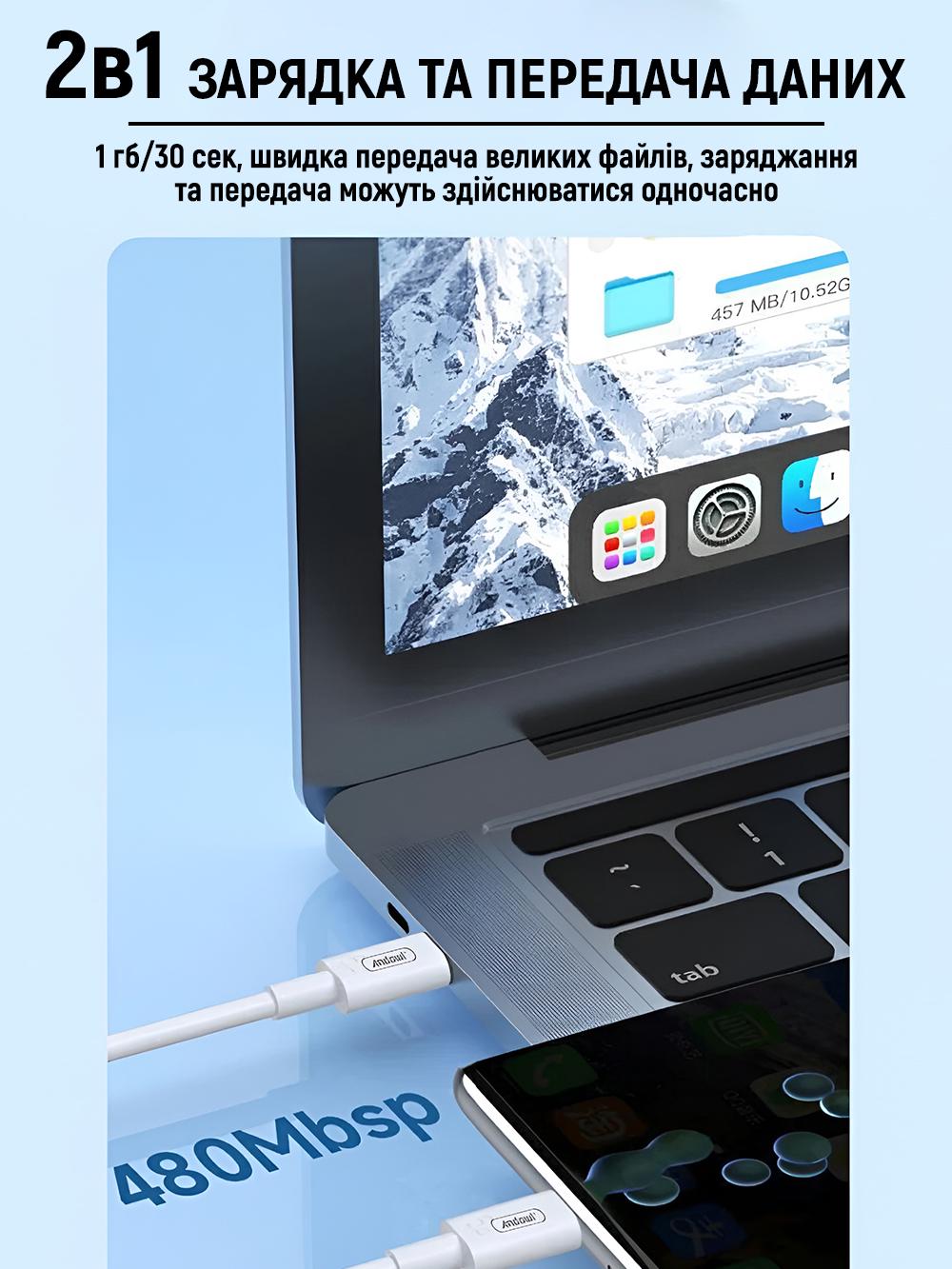Кабель швидкої зарядки Type-C to Type-C Andowl Q-SJ230X1 60 W для смартфонів ноутбуків планшетів 1 м Білий (3b01f9fc) - фото 6 Кабель швидкої зарядки Type-C to Type-C Andowl Q-SJ230X1 60 W для смартфонів ноутбуків планшетів 1 м Білий (3b01f9fc) - фото 6