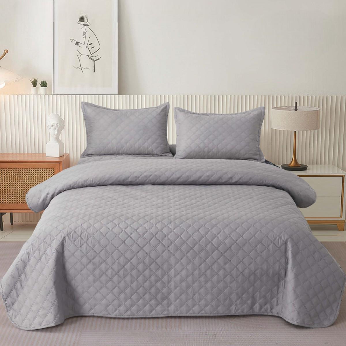 Покрывало хлопковое стеганое Koloco 200х230 см и 2 наволочки евро Серый (40891) Покрывало хлопковое стеганое Koloco 200х230 см и 2 наволочки евро Серый (40891)