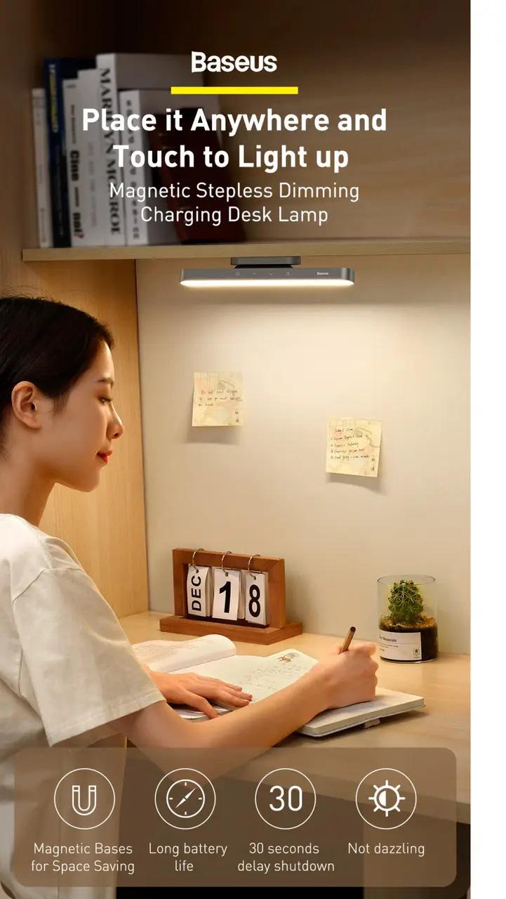 Лампа настільна Baseus Magnetic Stepless Dimming Charging Desk Lamp переносна з вбудованим акумулятором 1800 mAh Сірий (12090179) - фото 7