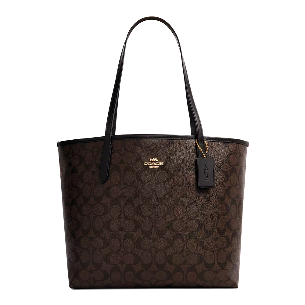 Сумка женская Coach City Tote Bag In Signature Canvas Im/Walnut/Black (CH32)