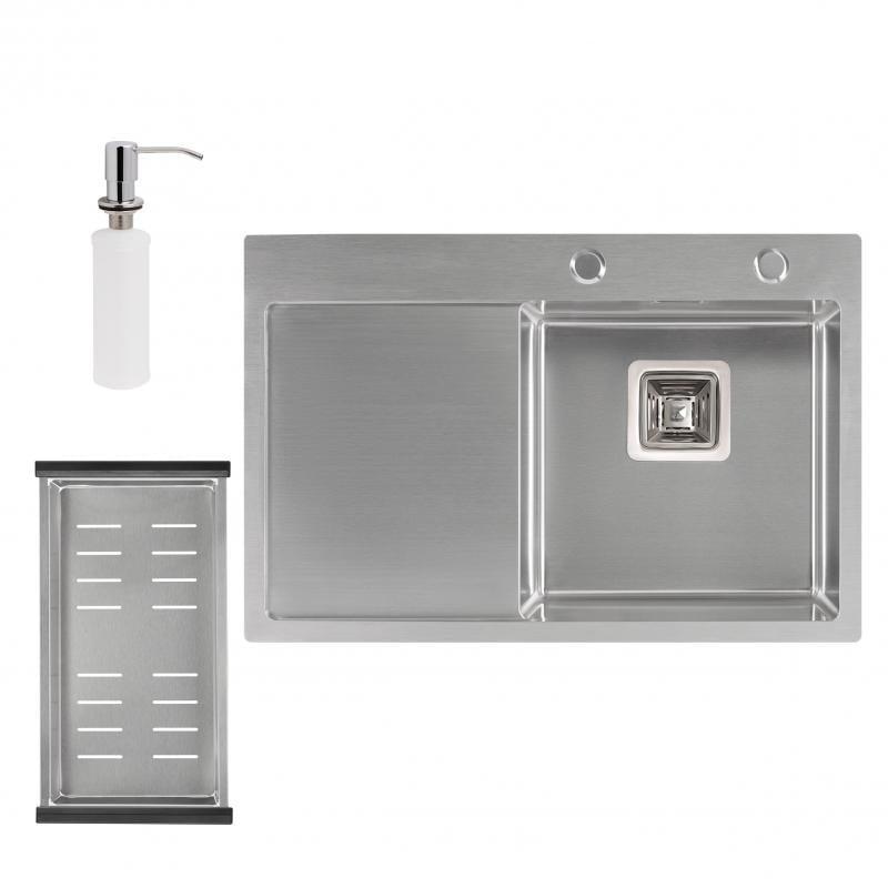 Кухонная мойка Q-tap DK6845R 3,0/1,2 мм Satin и сушилка/дозатор для моющего средства (13977)