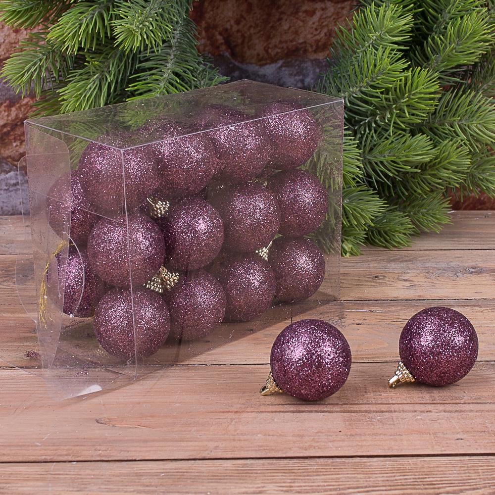 Набор елочных шаров маленьких в блестках Фиолетовый (1960-8)
