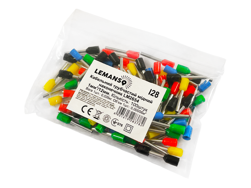Наконечники кабельные трубчатые Lemanso LM2654 1 кв. мм 12 мм 100 шт. (8633)