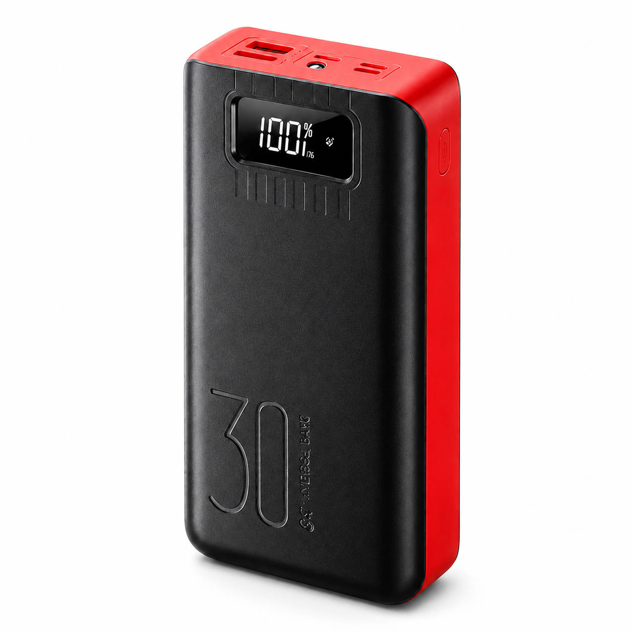 Повербанк KL112 30000 mAh для телефона с 5 портами 2 USB/Type-C/Lightning/Micro-USB/LED-дисплеем и фонариком (AsJS-177)