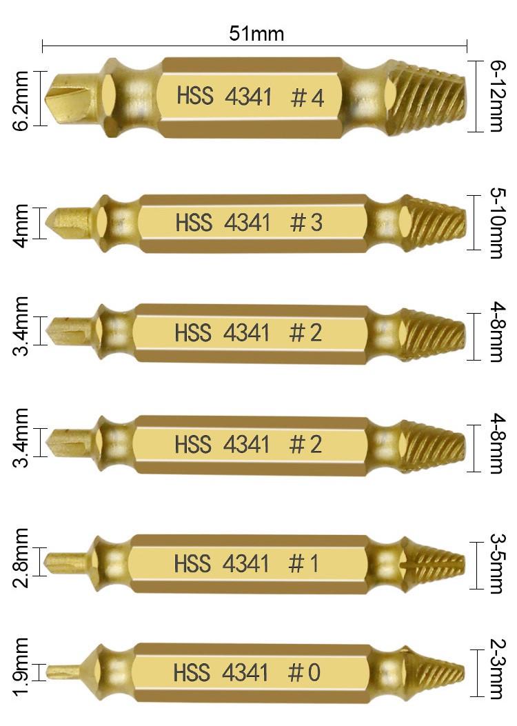 Набор экстракторов HSS для выкручивания поврежденных болтов саморезов 6 шт. (137585) - фото 6
