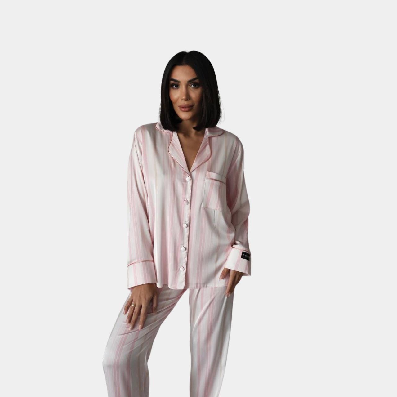 Піжама жіноча сатинова у смужку M Біло-рожевий (№1269) - фото 2 Піжама жіноча сатинова у смужку M Біло-рожевий (№1269) - фото 2